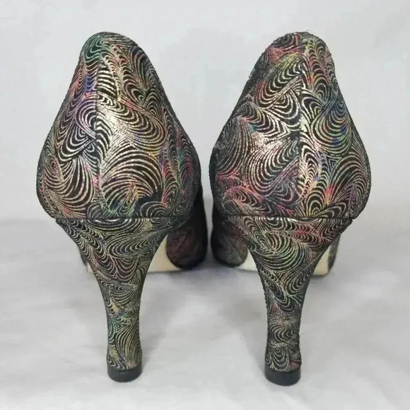 VINTAGE 80s J. Renee Iridescent Rainbow Embossed Leather Heels Pumps 7 - Picture 5 of 10